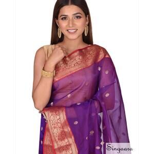 Purple and Red Pure Organza Silk Saree sari party wear wedding Women